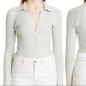 Toccin NY Rib Henley Mint Collared Sweater Wool Blouse Long Sleeve XL